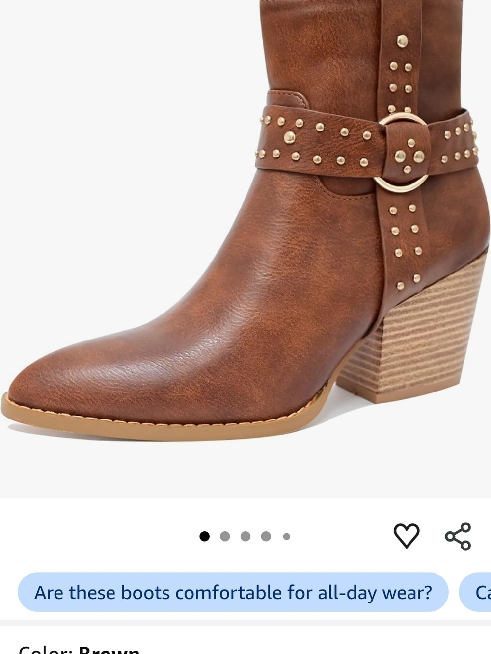 Women’s Brown Studded Ankle Boots - Fashionable Western Block Heel -size 9 - Picture 3 of 6